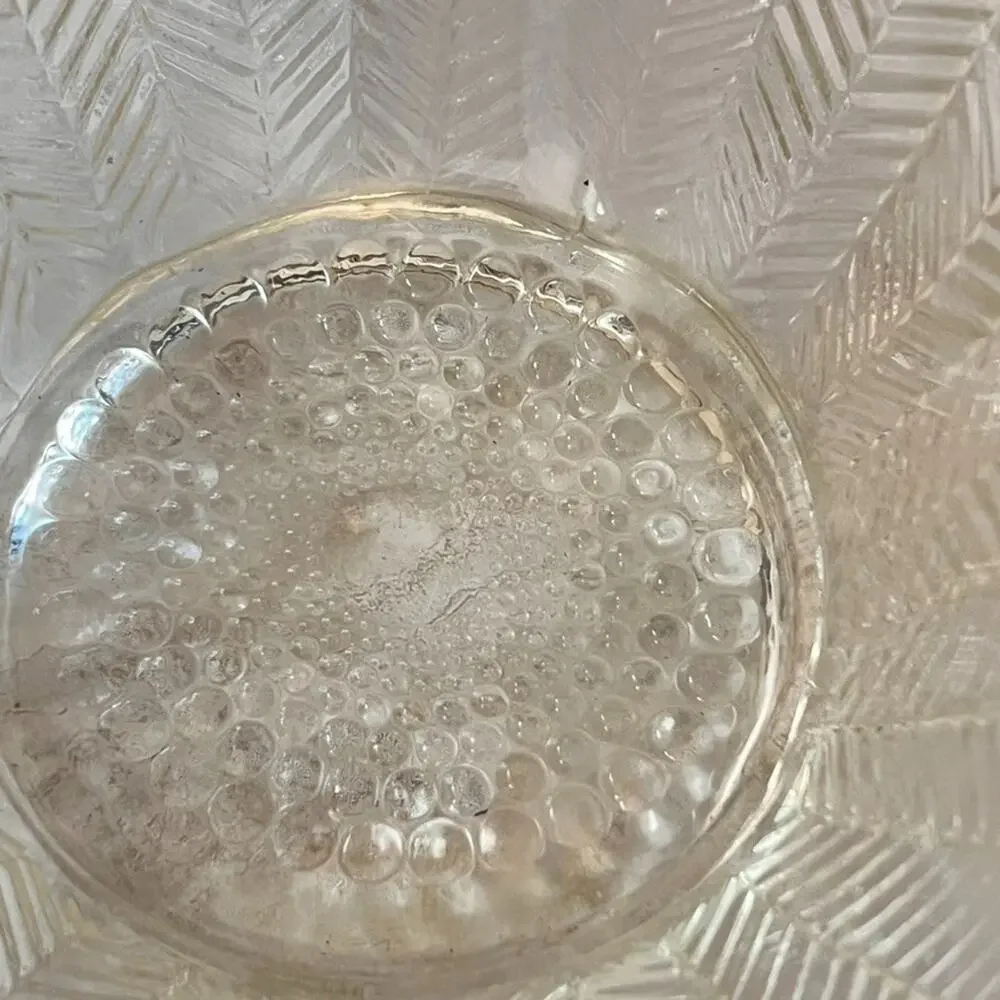 Clear Glass Fern Feather Ribbed Basket 14